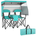 Double Beach Chair with Adjustable Canopy and 3 -Side Shading Curtains